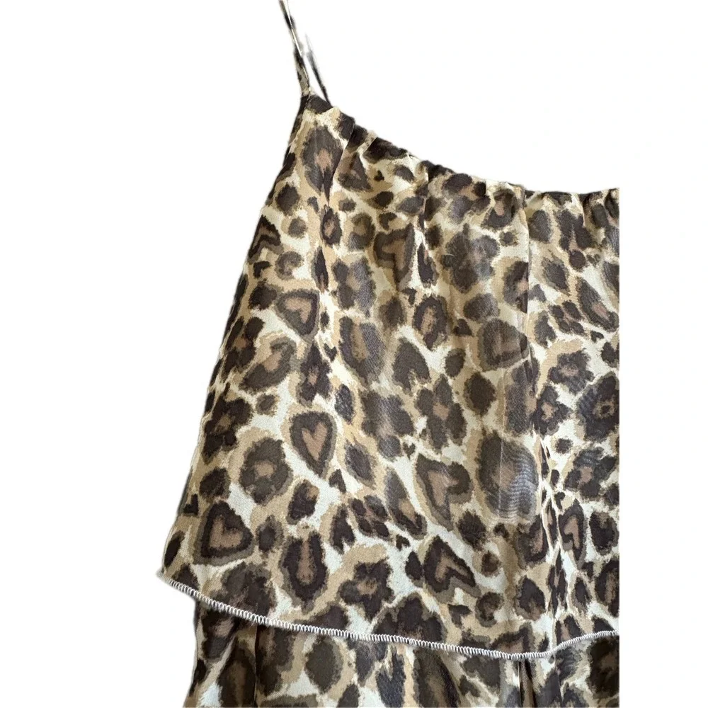 The Childrens Place Tiered‎ Cami Kids XL 14 Brown Leopard Print Excellent Ruffle